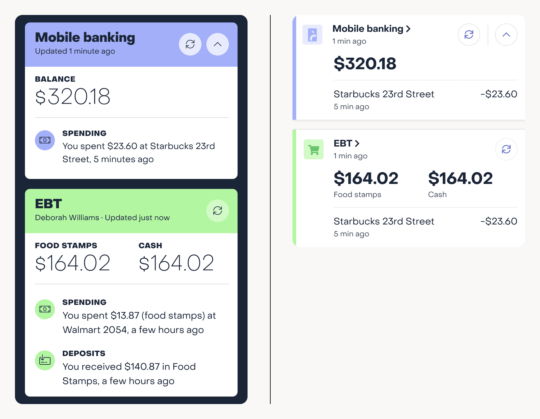 comparison between previous and new versions of the home page