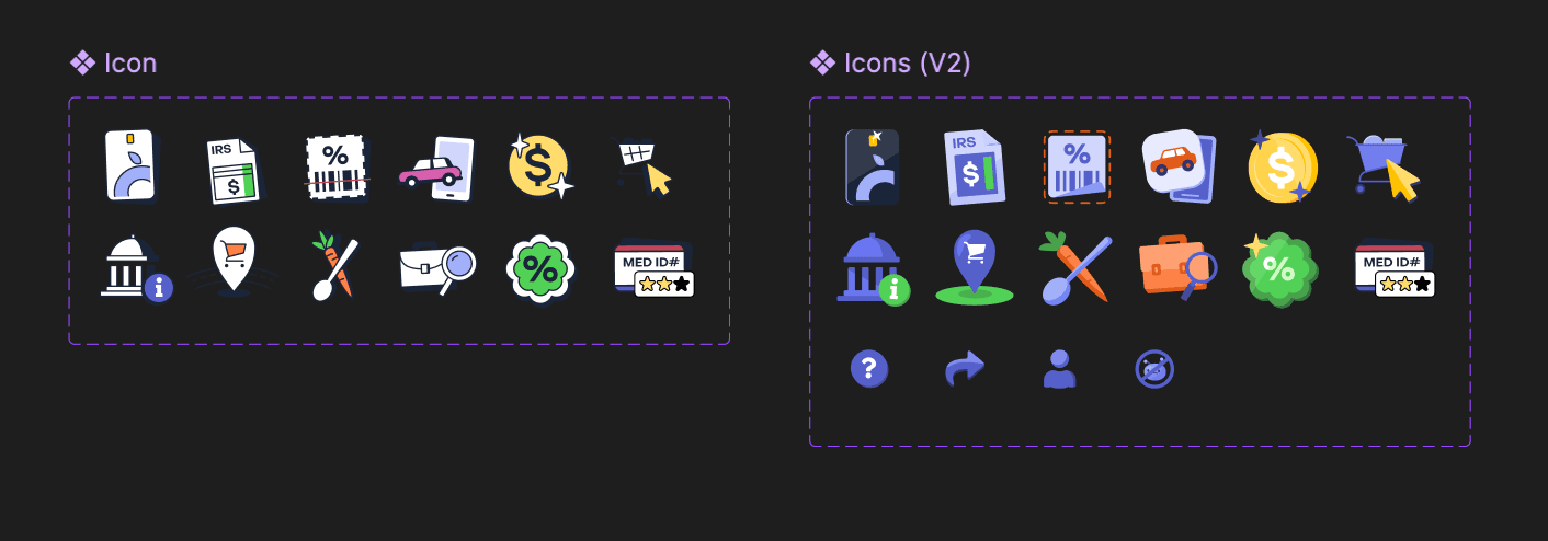 screenshot of different icons for navigation options