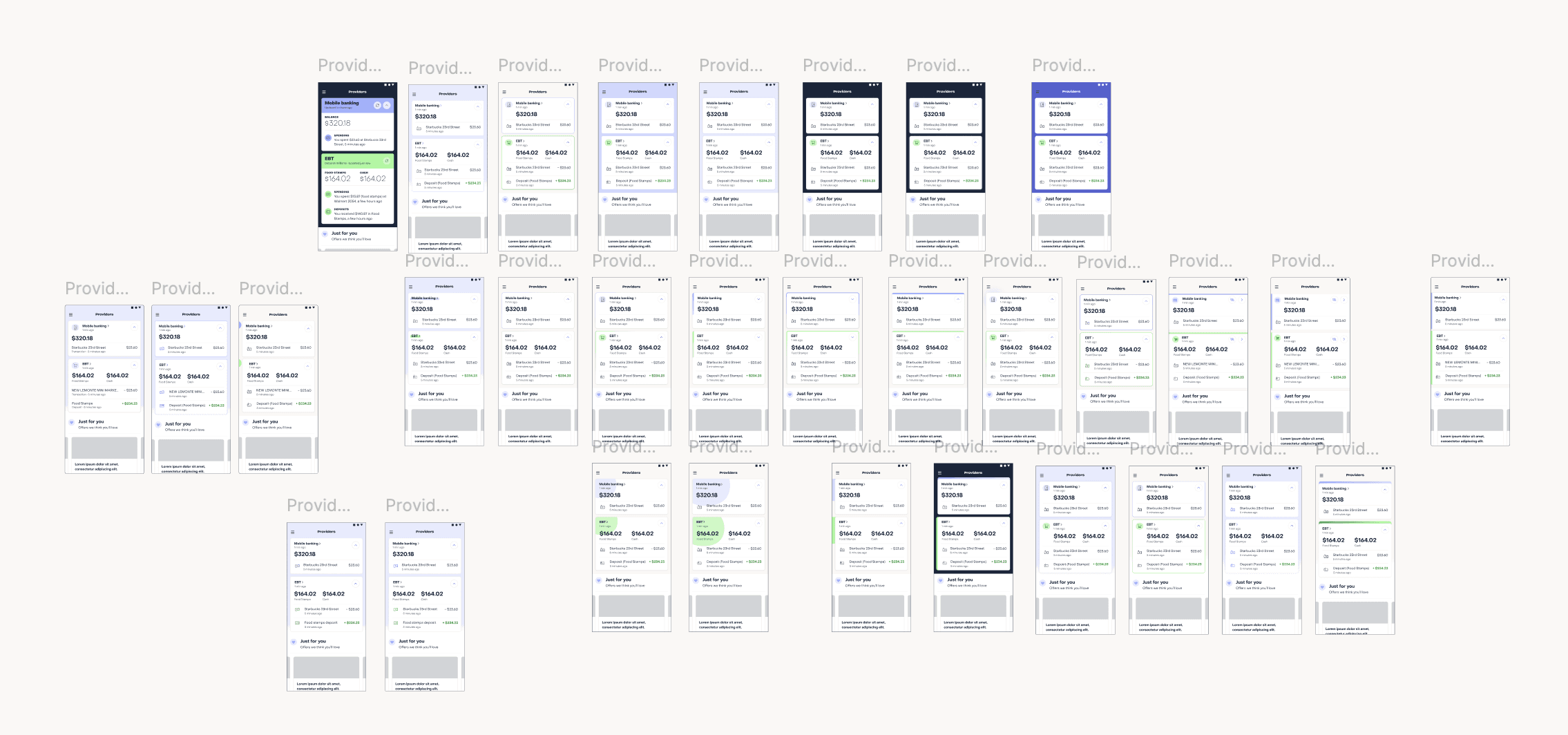 design workspace showing different color explorations