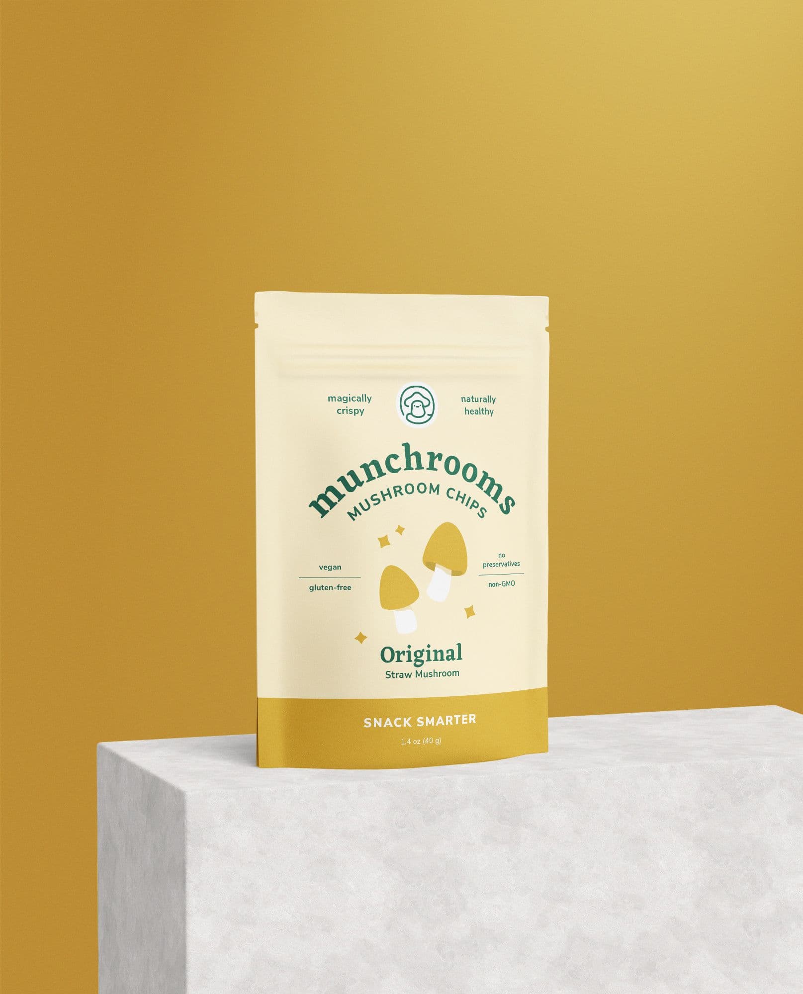 munchrooms original flavor packaging on marble counter